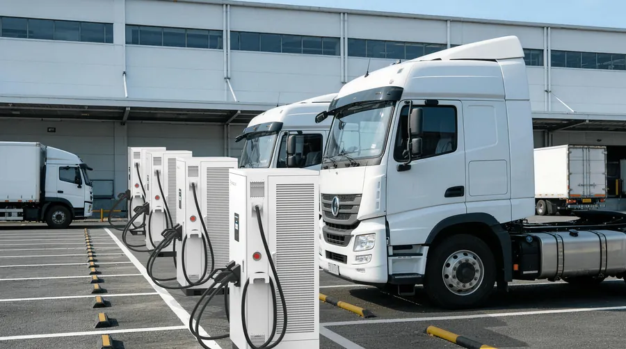 Camions et bornes ABTIMES dans un dépôt logistique